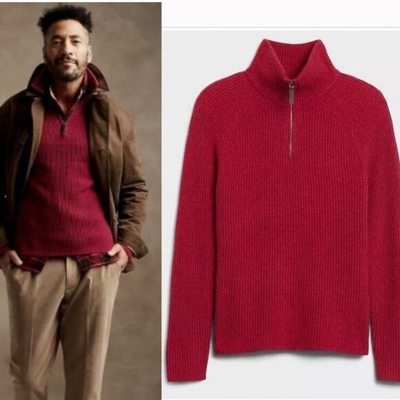 Banana republic Italian yarn thick ribbed half zip collared red sweater size l - Picture 1 of 14